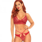 2pc Sweetheart Lace Bralette And Matching Strappy Cut Out G-string. Red Med/lge - ACME Pleasure