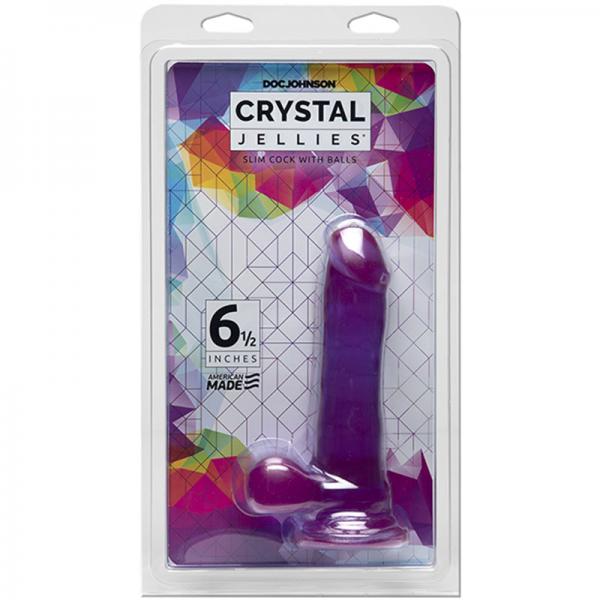 Crystal Jellies 6.5 inches Slim Cock with Balls Purple - ACME Pleasure