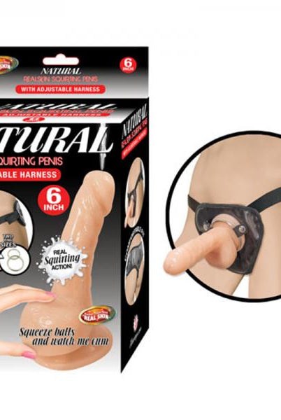 Natural Realskin Squirting Penis W/adjustable Harness 6in Flesh - ACME Pleasure