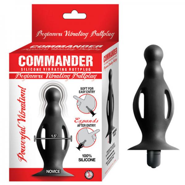 Commander Beginners Vibrating Buttplug Removeable Bullet Suction Cup Base Silicone Black - ACME Pleasure