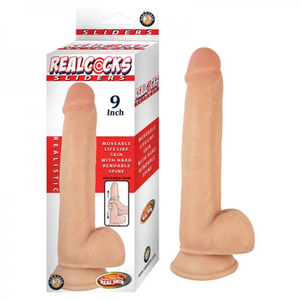 Realcocks Sliders 9in Moveable Skin Bendable Harness Compatible Suction Cup Base Flesh - ACME Pleasure