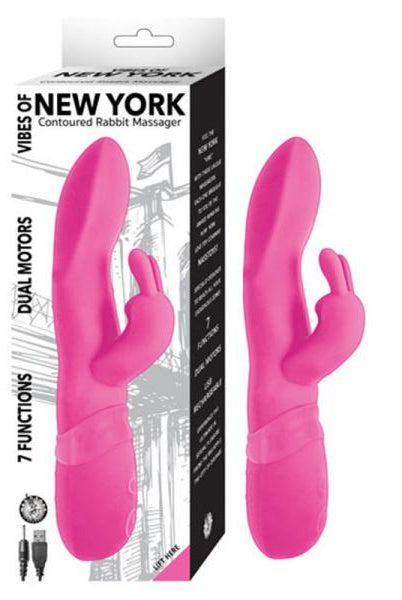 Vibes Of New York Contoured Rabbit Massager 7 Function Dual Motors Rechargeable Waterproof Pink - ACME Pleasure