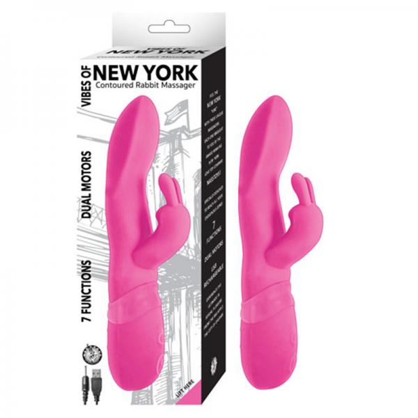 Vibes Of New York Contoured Rabbit Massager 7 Function Dual Motors Rechargeable Waterproof Pink - ACME Pleasure