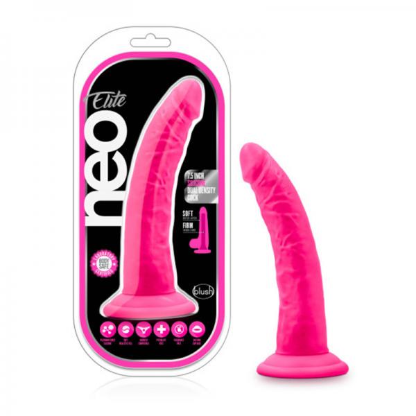 Neo Elite - 7.5in Silicone Dual Density Cock With Balls - Neon Pink - ACME Pleasure