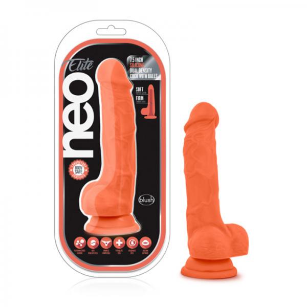 Neo Elite - 7.5in Silicone Dual Density Cock With Balls - Neon Orange - ACME Pleasure