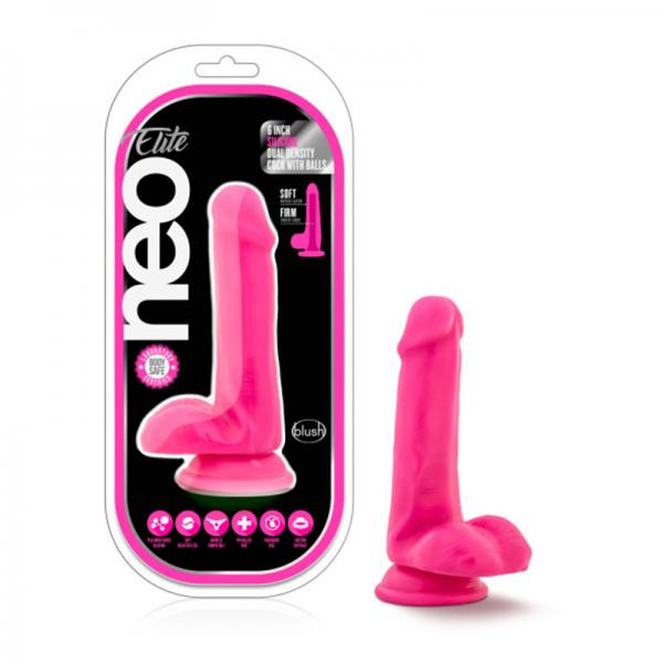 Neo Elite - 6in Silicone Dual Density Cock With Balls - Neon Pink - ACME Pleasure