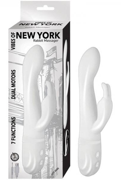 Vibes Of New York Rabbit Massager Dual Motors 7 Function Rechargeable Silicone Waterproof  White - ACME Pleasure