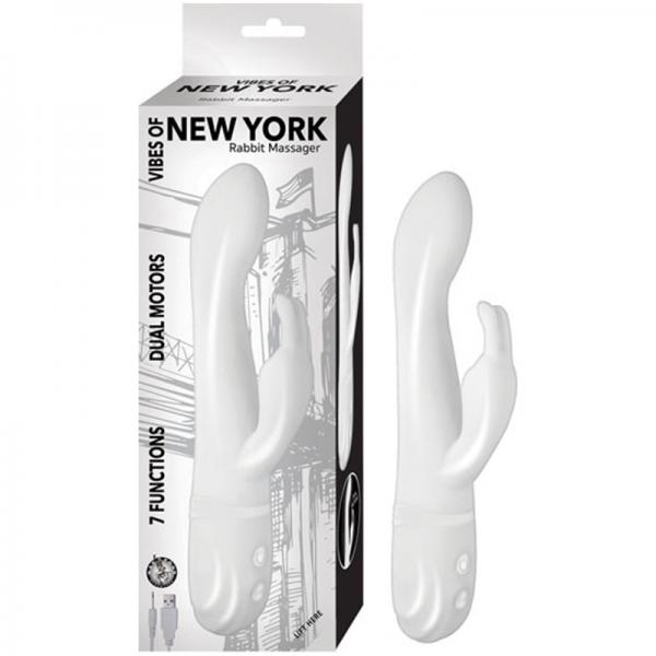 Vibes Of New York Rabbit Massager Dual Motors 7 Function Rechargeable Silicone Waterproof  White - ACME Pleasure