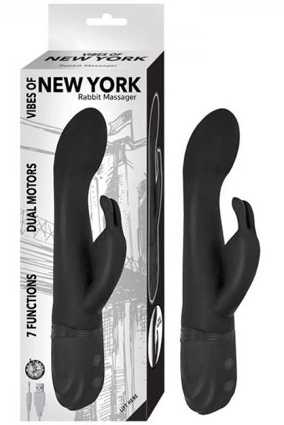 Vibes Of New York Rabbit Massager Dual Motors 7 Function Rechargeable Silicone Waterproof Black - ACME Pleasure