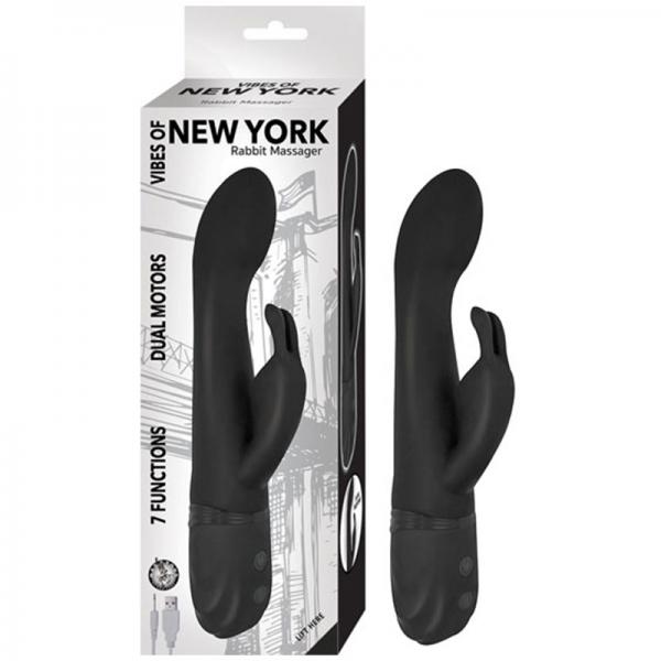 Vibes Of New York Rabbit Massager Dual Motors 7 Function Rechargeable Silicone Waterproof Black - ACME Pleasure