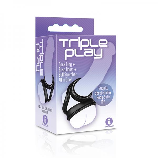 Triple Play Cock Ring, Base Boost, Ball Stretcher Black - ACME Pleasure