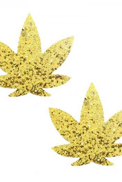 Neva Nude Pasty Weed Leaf Glitter Sparkle Gold - ACME Pleasure