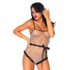 2 Pc Lace Trimmed Sheer Flocked Star Bodysuit With Snap Crotch And Ribbon Tie. - ACME Pleasure