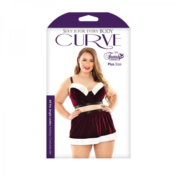 All The Jingle Ladies Costume Set; Long Line Bra, Garter Skirt, And Pant - ACME Pleasure