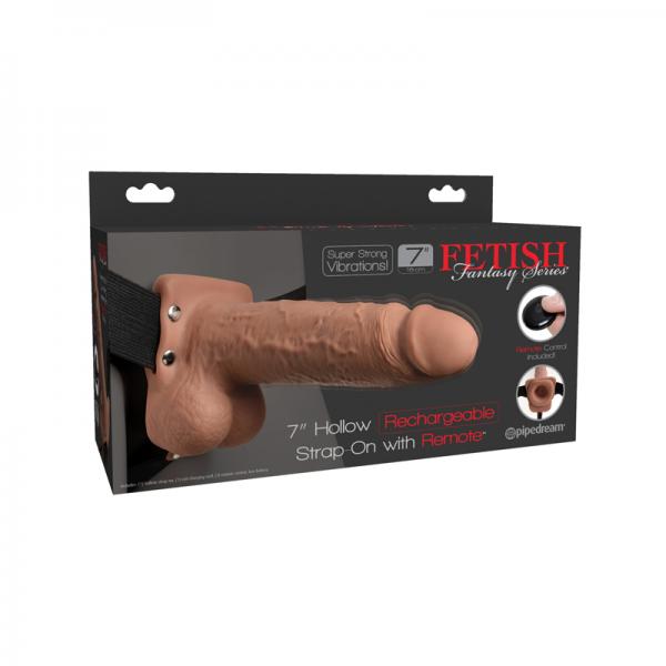 Fetish Fantasy 7in Hollow Rechargeable Strap-on With Remote, Tan - ACME Pleasure