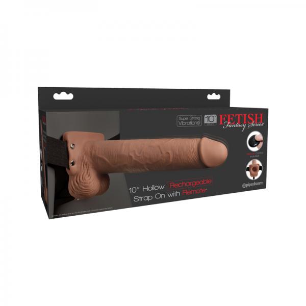 Fetish Fantasy 10in Hollow Rechargeable Strap-on With Remote, Tan - ACME Pleasure