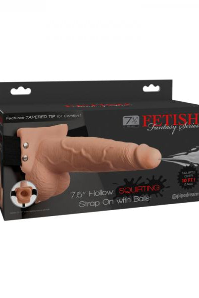 Fetish Fantasy 7.5in Hollow Squirting Strap-on With Balls, Flesh - ACME Pleasure