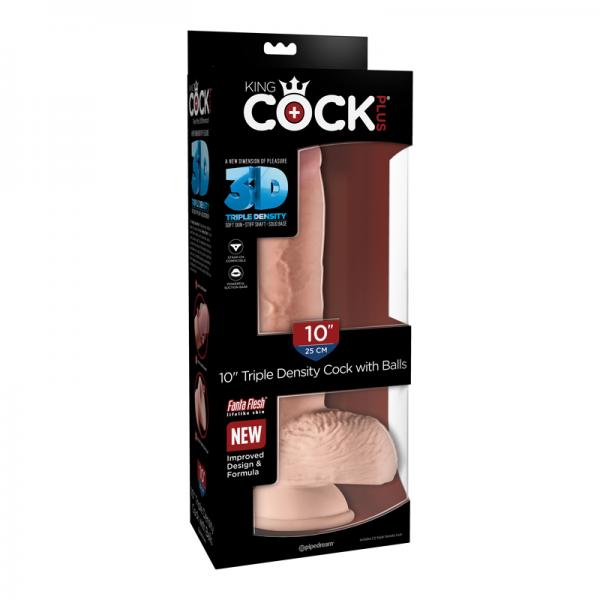 King Cock Triple Density 10 inches Fat Dildo with Balls Beige - ACME Pleasure