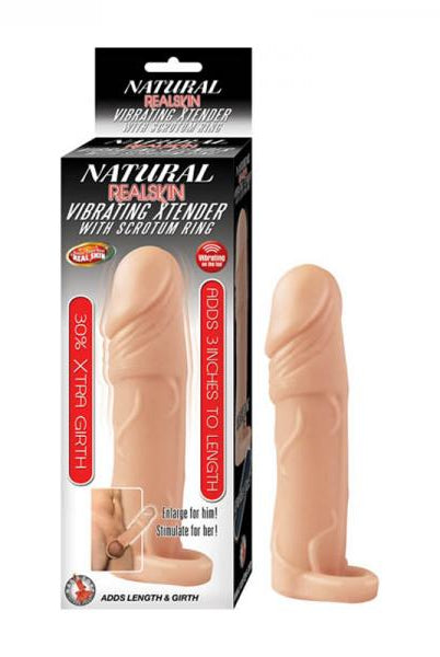 Natural Realskin Vibrating Xtender With Scrotum Ring-flesh - ACME Pleasure