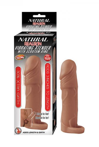 Natural Realskin Vibrating Xtender With Scrotum Ring-brown - ACME Pleasure