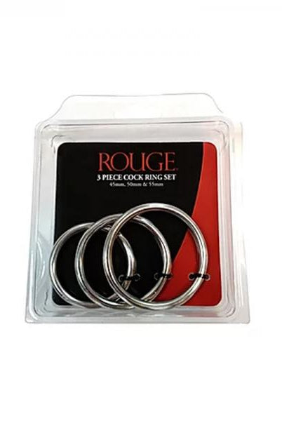 Stainless Steel  Stainless Steel 3 Piece Cock Ring Set (55mm/50mm/45mm) - In Clamshell - ACME Pleasure