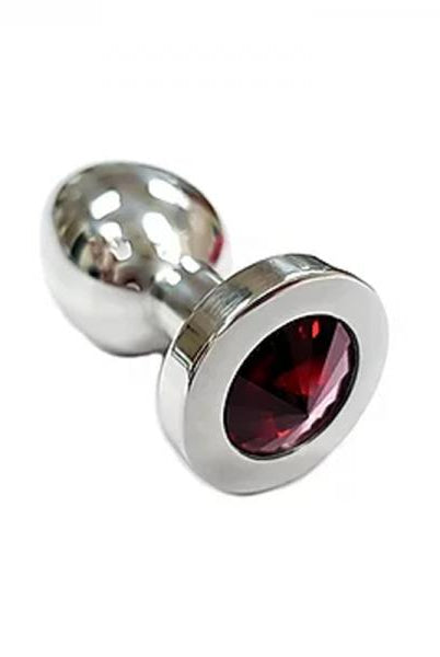 Stainless Steel  Smooth Medium Butt Plug Red Crystal  In Clamshell - ACME Pleasure