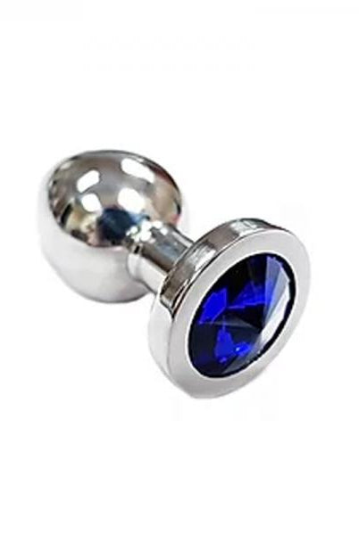 Stainless Steel  Smooth Small Butt Plug Small With Blue Crystal  In Clamshell - ACME Pleasure