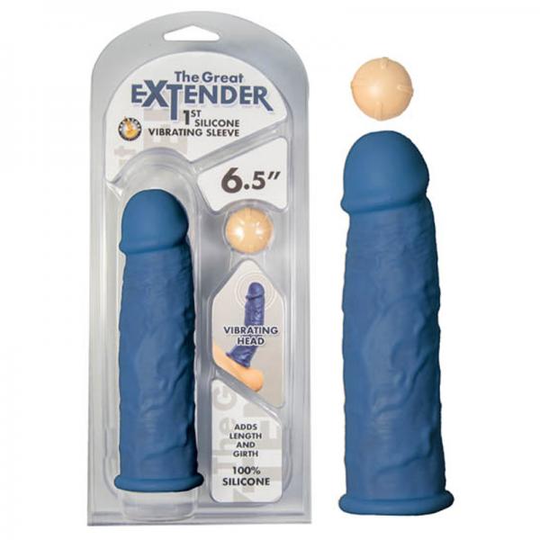 The Great Extender 1st Silicone Vibrating Sleeve 6.5in-blue - ACME Pleasure