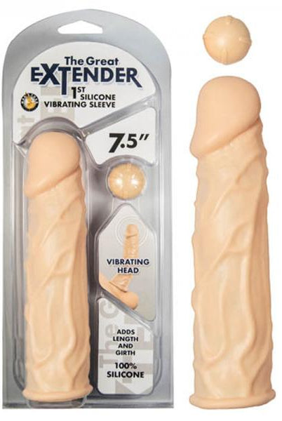 The Great Extender 1st Silicone Vibrating Sleeve 7.5in-flesh - ACME Pleasure