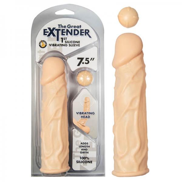 The Great Extender 1st Silicone Vibrating Sleeve 7.5in-flesh - ACME Pleasure