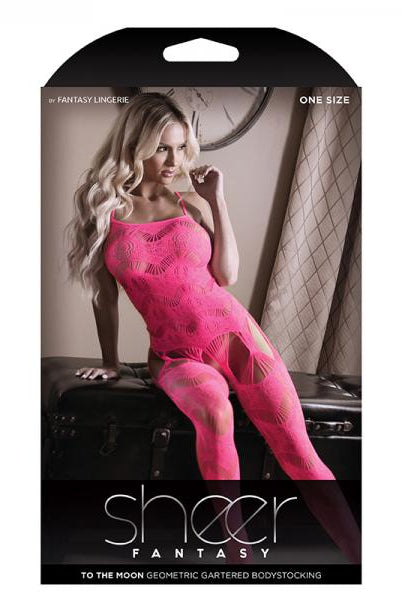 Sheer To The Moon Multi Garter Bodystocking One Size Neon Pink - ACME Pleasure
