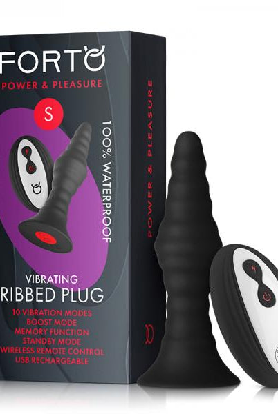 Forto Vibe Ribbed Plug W/remote Sm Blk - ACME Pleasure