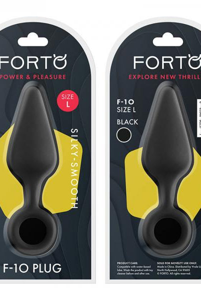 Forto F-10: Silicone Plug W/ Pull Ring Lg Black - ACME Pleasure