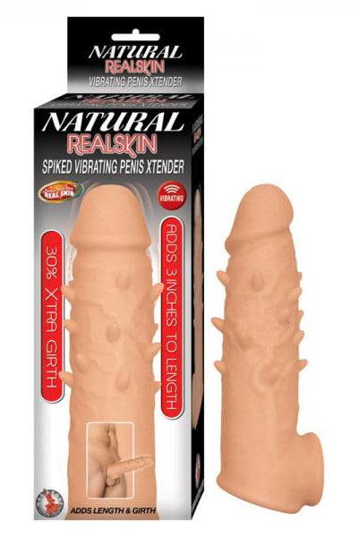 Natural Realskin Spiked Vibrating Penis Xtender - White - ACME Pleasure