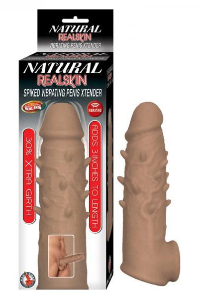 Natural Realskin Spiked Vibrating Penis Xtender - Brown - ACME Pleasure