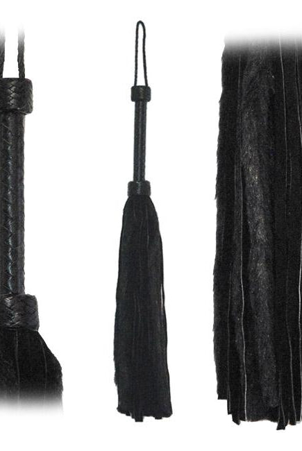 Flogger Black Fur Black Suede Tails 26in - ACME Pleasure