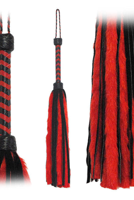 Flogger Red Fur Black Suede Tails 26in - ACME Pleasure