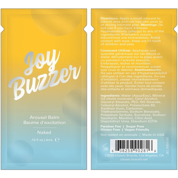 JOY BUZZER FLAVOR FREE AROUSAL BALM NAKED - FOIL - 0.13 floz | 4 mL - ACME Pleasure